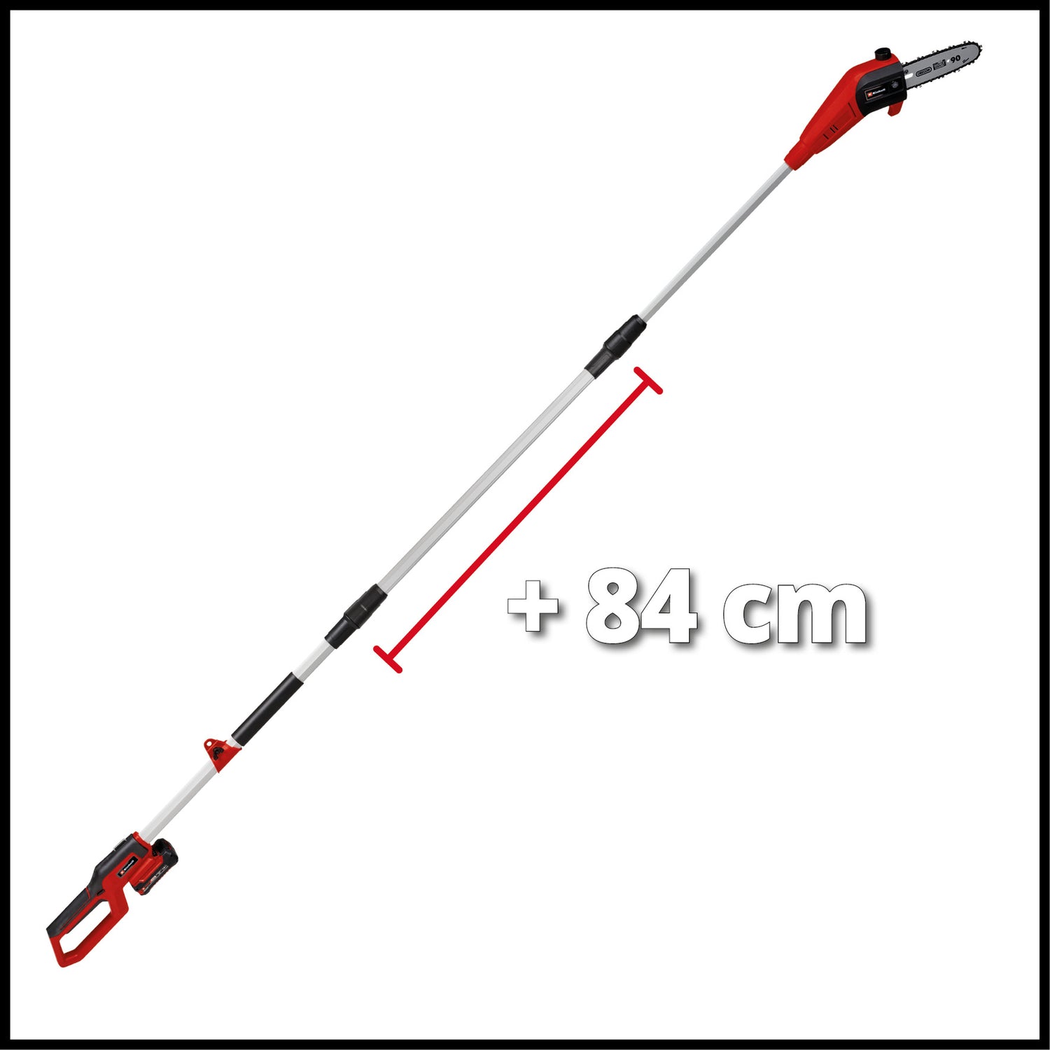 Einhell GC-LC 18/20 Li T-Solo Power X-Change akkus teleszkópos ágvágó (Li-ion akkumulátor, 18 V, 20 cm-es vezetősín, 30°-ban döntött motorfej, kihúzható tengely, fém hajtómű, akkumulátor és töltő nélkül)