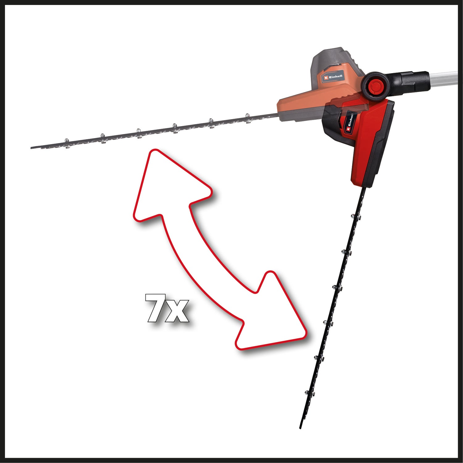 Masina de tuns gard viu telescopica pe acumulator Einhell GC-HH 18/45 Li T-Solo Power X-Change, litiu-ion, maner principal rotativ, angrenaje metalice, cap motor inclinabil in 7 directii, fara baterie si incarcator