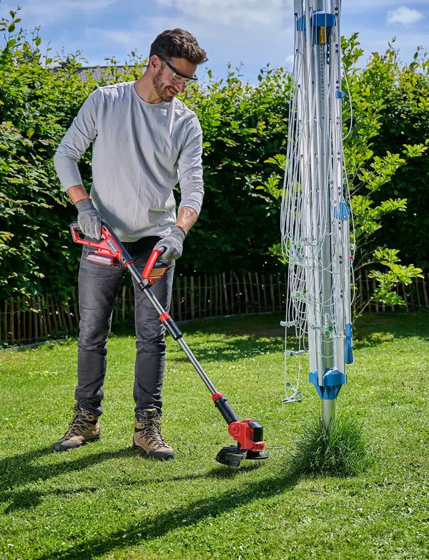 Trimmer pe acumulator Einhell GE-CT 18/25-1 Li-Solo Power X-Change, 18 V, latime taiere 25 cm, cap motor rotativ si inclinabil, inclusiv 20 lame plastic de rezerva, 1 bobina fir trimmer, fara baterie - imagine 4