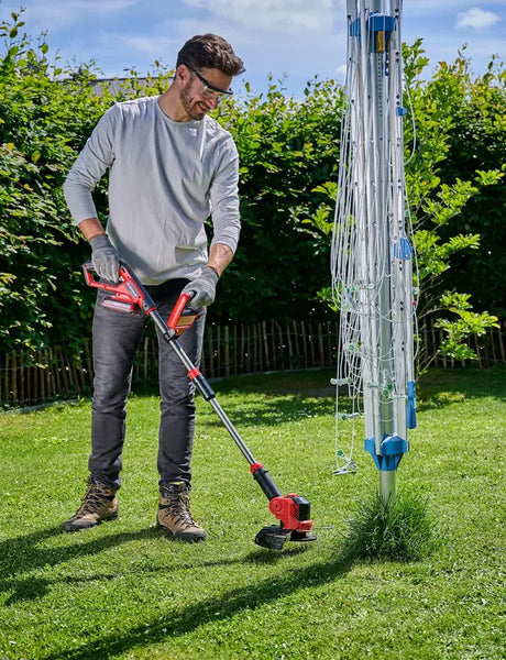 Trimmer pe acumulator Einhell GE-CT 18/25-1 Li-Solo Power X-Change, 18 V, latime taiere 25 cm, cap motor rotativ si inclinabil, inclusiv 20 lame plastic de rezerva, 1 bobina fir trimmer, fara baterie - imagine 4