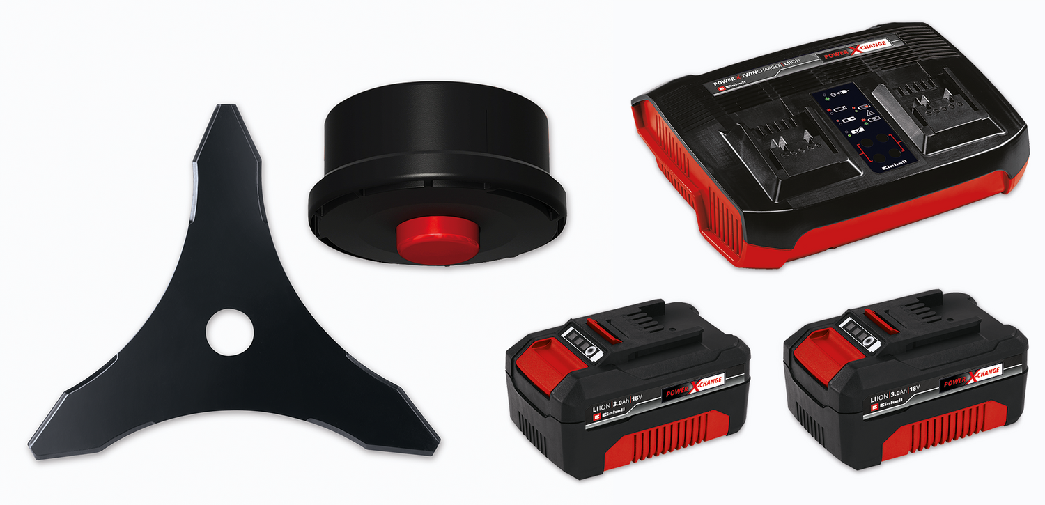 Einhell AGILLO 36/255 BL akkus fűnyíró készlet Power X-Change (36 V, kefe nélküli motor, automatikus menetelő, 3 fogú penge, kerékpár fogantyú, 2x 3.0 Ah akkumulátorral és töltővel) 