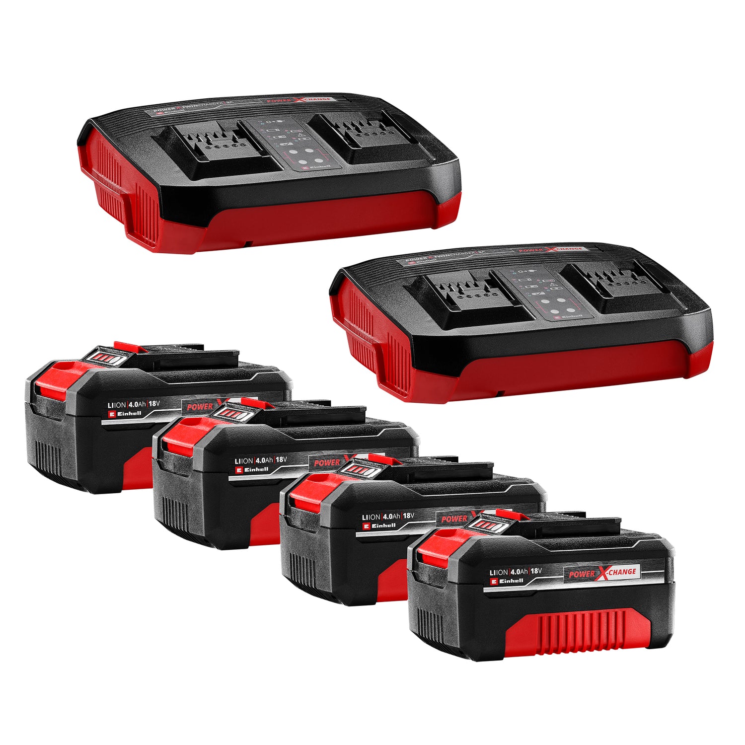 Einhell Professional GP-CM 36/47 S HW Li Kit Power X-Change akkus fűnyíró, 36 V, vágási szélesség 47 cm, 700 m², önjáró, szénkefe nélküli motor, mulcsozó funkció, 4 db 4,0 Ah-s akkumulátorral, 2 db TwinChar akkumulátorral