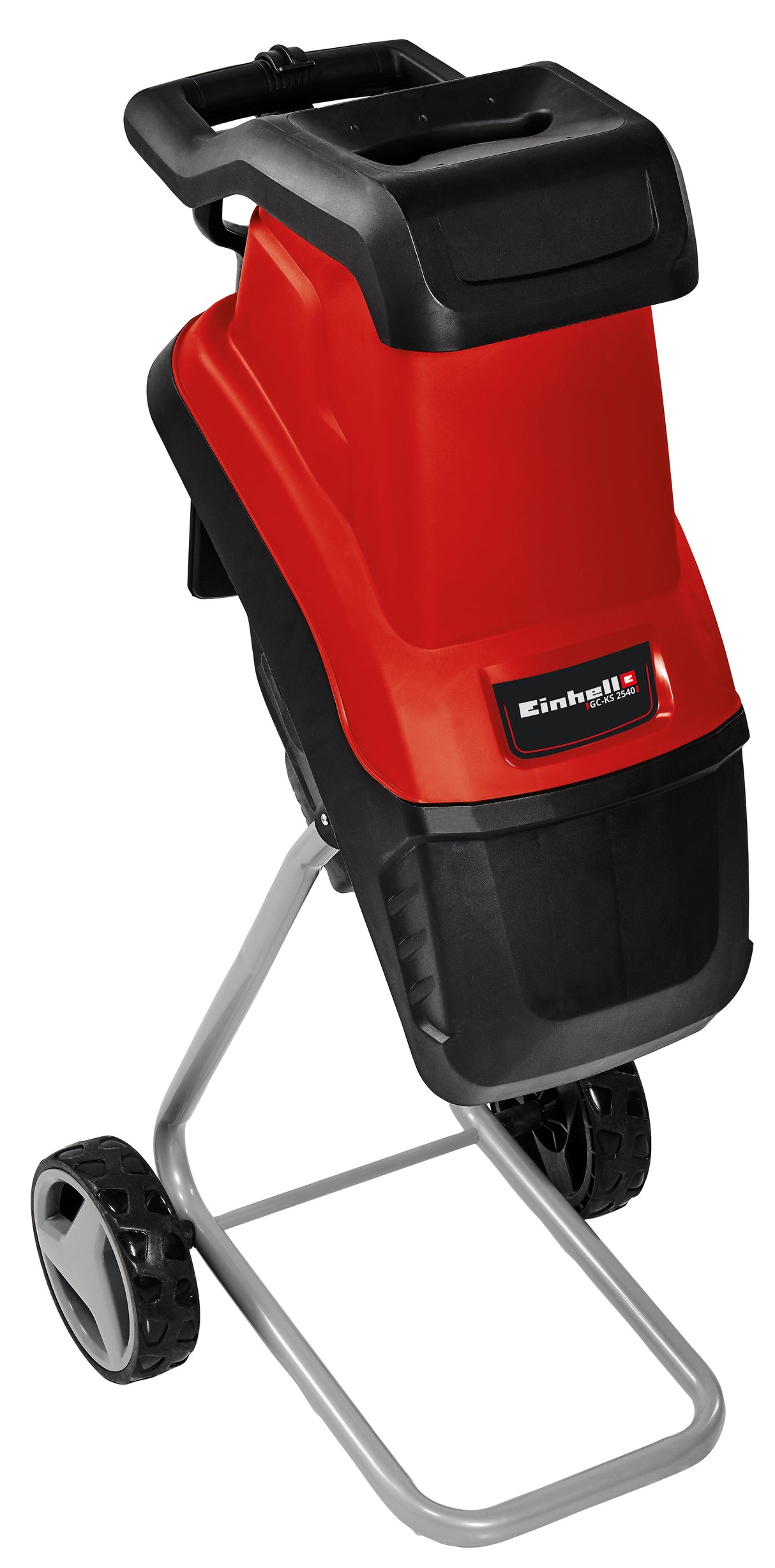 Einhell GC-KS 2540 elektromos faaprító, 2 db speciális acélból készült, megfordítható penge, nagy tartálynyílás, motorvédő kapcsoló, aprítógép hulladékgyűjtője, hordozófogantyú, faeltávolító eszköz