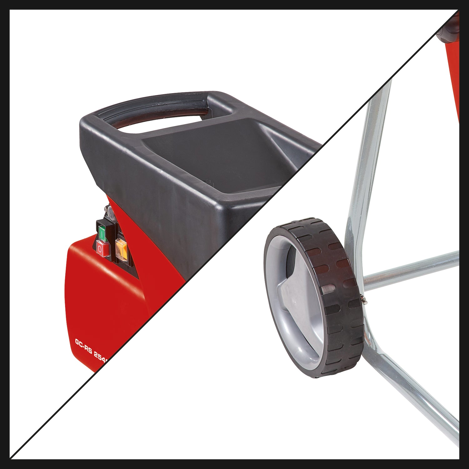 Einhell GC-RS 2540 csendes elektromos ág- és növényi hulladék aprító, vágóhenger, irányváltó, nagy tartálynyílás, robusztus alváz, beleértve a kerti hulladékgyűjtő zsákot