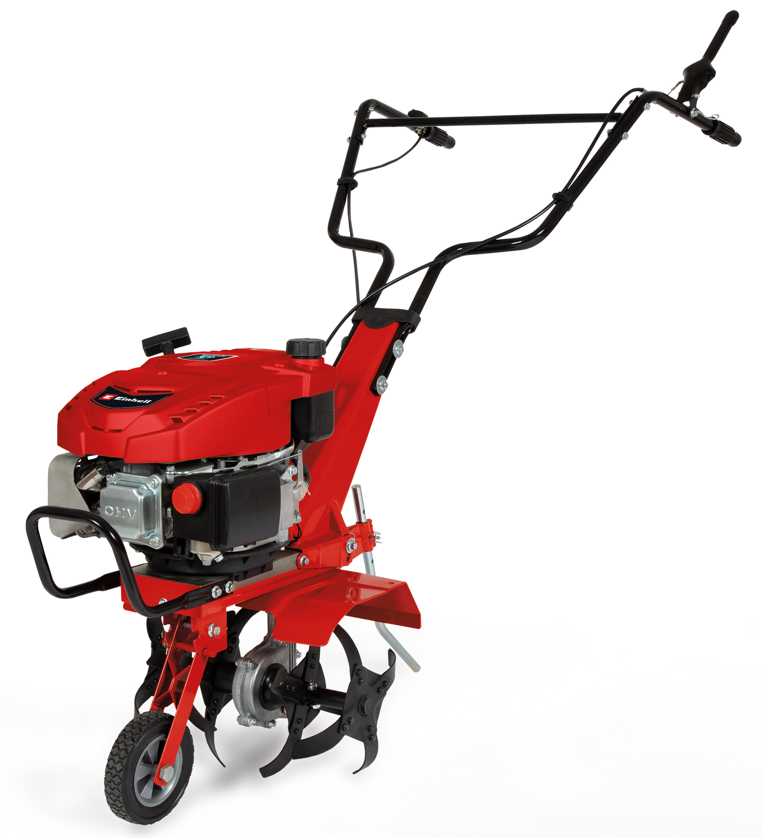 Einhell GC-MT 2236 benzinmotoros talajmaró, 2,2 kW, 2 literes üzemanyagtartály, 4 ütemű egyhengeres OHV motor, állítható magasságú fékpofák és stabil fogantyúk, kultivátorkés-leállító funkció