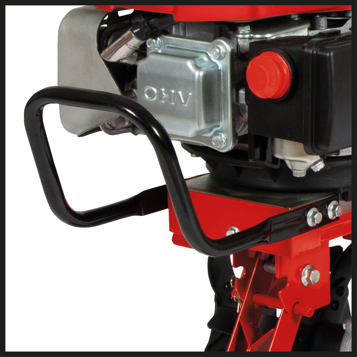 Motosapa pe benzina Einhell GC-MT 2236, 2,2 kW, rezervor de 2 l, motor OHV monocilindric in 4 timpi, saboti de frana reglabili pe inaltime si manere stabile, functie de oprire a lamei cultivatorului