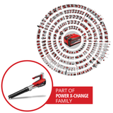 Einhell Professional GP-LB 18/200 Li GK-Solo Power X-Change akkus lombfúvó, Li-ion, 18 V, axiális rotortechnológia, 670 m³/h fúvóteljesítmény, ereszcsatorna-tisztító készlet, akkumulátor és töltő nélkül