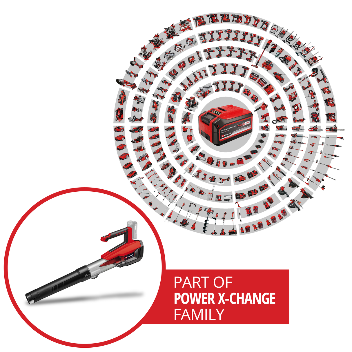 Einhell Professional GP-LB 18/200 Li E-Solo Power X-Change akkus lombfúvó, Li-ion, 18 V, szénkefe nélküli motor, fordulatszám-szabályozás, axiális fúvótechnológia, akkumulátor és töltő nélkül