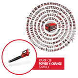 Einhell GP-LB 36/210 Li E-Solo Power X-Change Li-ion akkus lombfúvó, 816 m³/h fúvóteljesítmény, turbó kapcsoló, 3 pozíció + levehető cső, akkumulátor és töltő nélkül szállítjuk