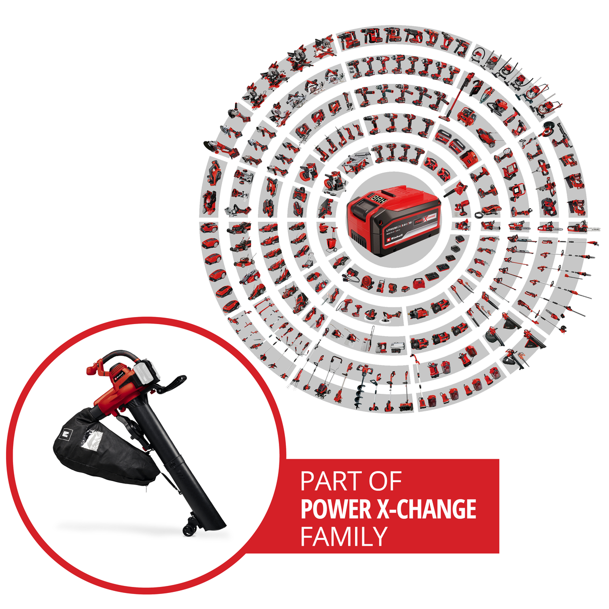 Suflanta/aspirator cu tocator pentru frunze pe acumulator Einhell GE-CL 36/230 Li E-Solo Power X-Change (litiu-ion, 2x 18 V, functie de aspirare/suflare, comutator turbo, incl. conducta de aspirare + conducta de suflare, fara acumulator sau incarcator