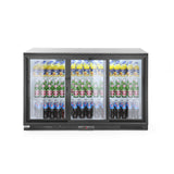 Vitrina frigorifica de prezentare 3 usi glisante interval temperatura 2/10?C, 300 W, corp inox, ARKTIC by Hendi, 1335x500x(h)900 mm 338 Litri, Clasa energetica E