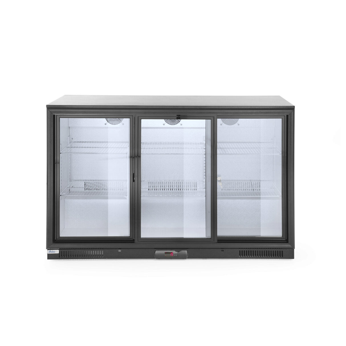 Vitrina frigorifica de prezentare 3 usi glisante interval temperatura 2/10?C, 300 W, corp inox, ARKTIC by Hendi, 1335x500x(h)900 mm 338 Litri, Clasa energetica E