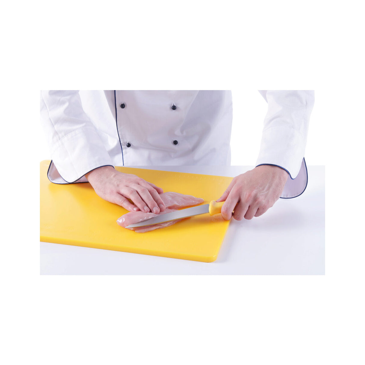 Cutitul bucatarului, galben, 180/320 mm, lama inox grosime 2.5 mm, in conformitate cu normele de igiena HACCP, Hendi, potrivit si pentru uz profesional