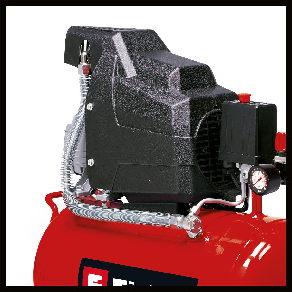 Compresor Einhell TC-AC 190/24/8, max. 8 bar, rezervor de 24 l, lubrifiere cu ulei, reductor de presiune, manometru + cuplaj rapid, supapa de sens unic/de siguranta, picior de cauciuc