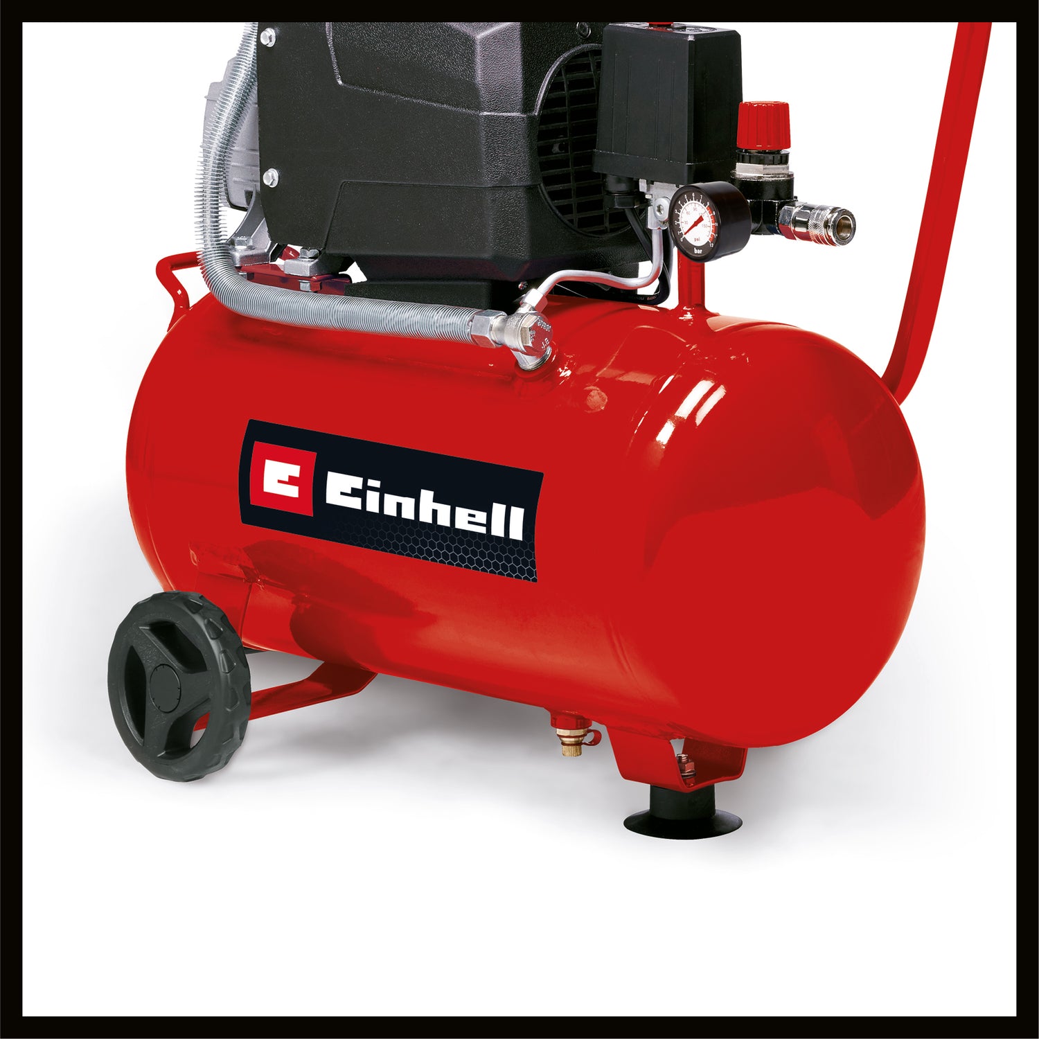 Einhell TC-AC 190/24/8 kompresszor, max. 8 bar, 24 l-es tartály, olajkenés, nyomáscsökkentő, nyomásmérő + gyorscsatlakozó, egyirányú/biztonsági szelep, gumitalp