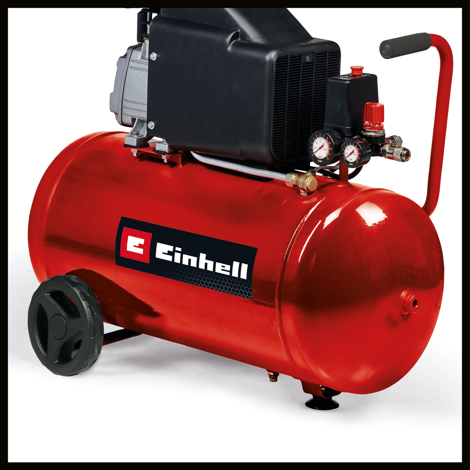 Einhell TC-AC 270/50/8 kompresszor, max. 8 bar, 1,8 kW, szívóteljesítmény 270 l/perc, 50 literes tartály, beépített leeresztő csavar, nyomásmérő, gyorscsatlakozó