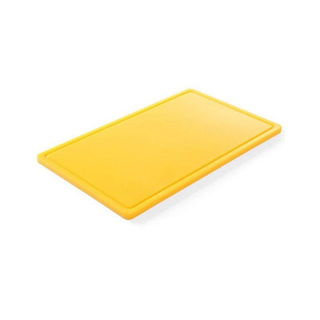 Tocator galben GN1/1 - 530x325x(H)15 mm, cu sant scurgere, polietilena HDPE 500, Hendi, 2 fete pentru taiat