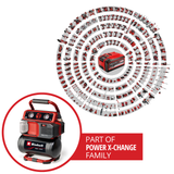 Einhell TE-AC 18/75 Li OF-Solo Power X-Change akkus kompresszor (18 V, max. 8 bar, 5 literes tartály, 75 l/perc bemeneti kapacitás, 2 db nyomásmérő, olajmentes, akkumulátor nélkül)