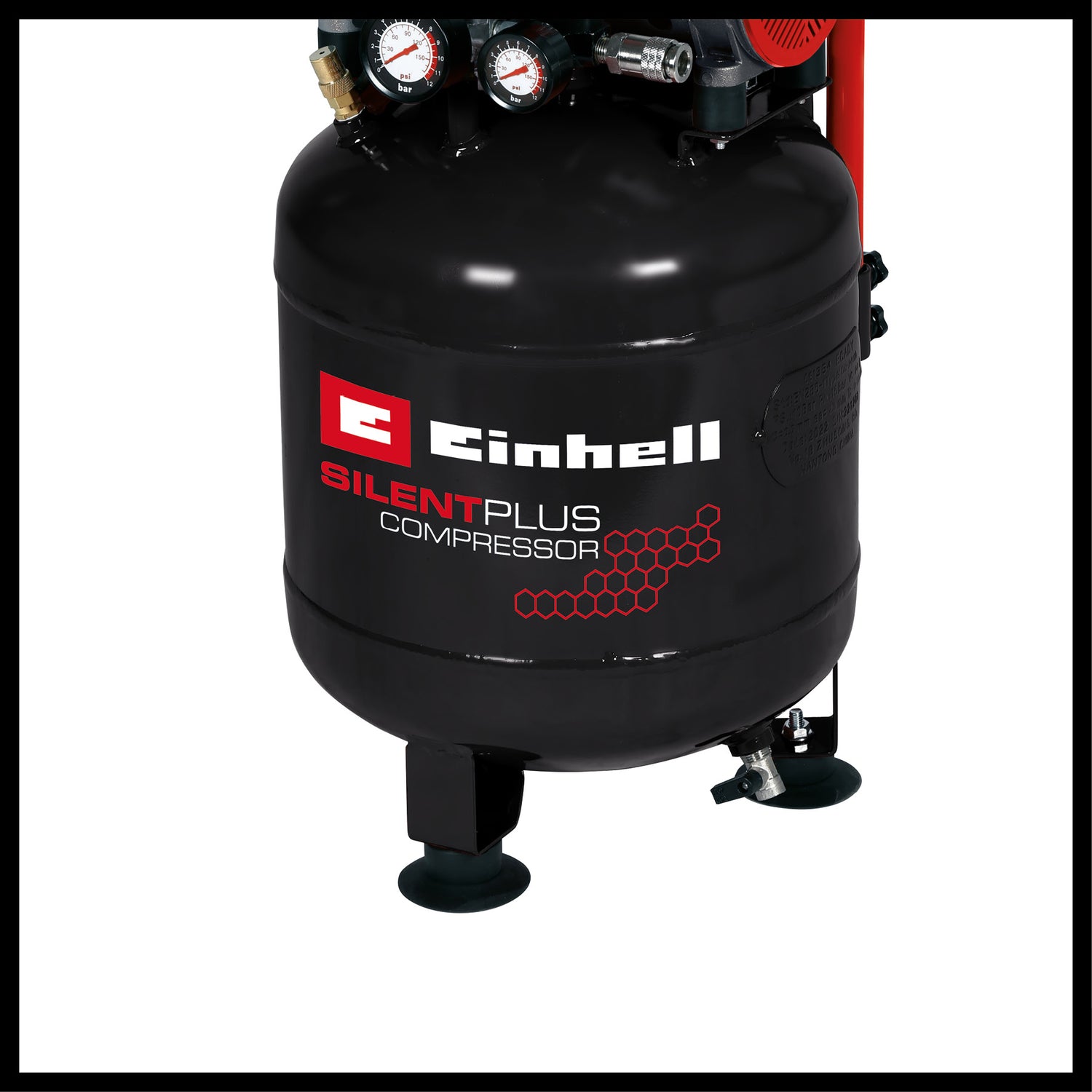 Einhell TE-AC 135/24 Silent Plus kompresszor, csendes kompresszor 750 W teljesítménnyel, max. 8 bar nyomással, olaj- és szervizmentes motorral, 24 literes tartállyal, nyomásmérővel és gyorscsatlakozóval, biztonsági szeleppel