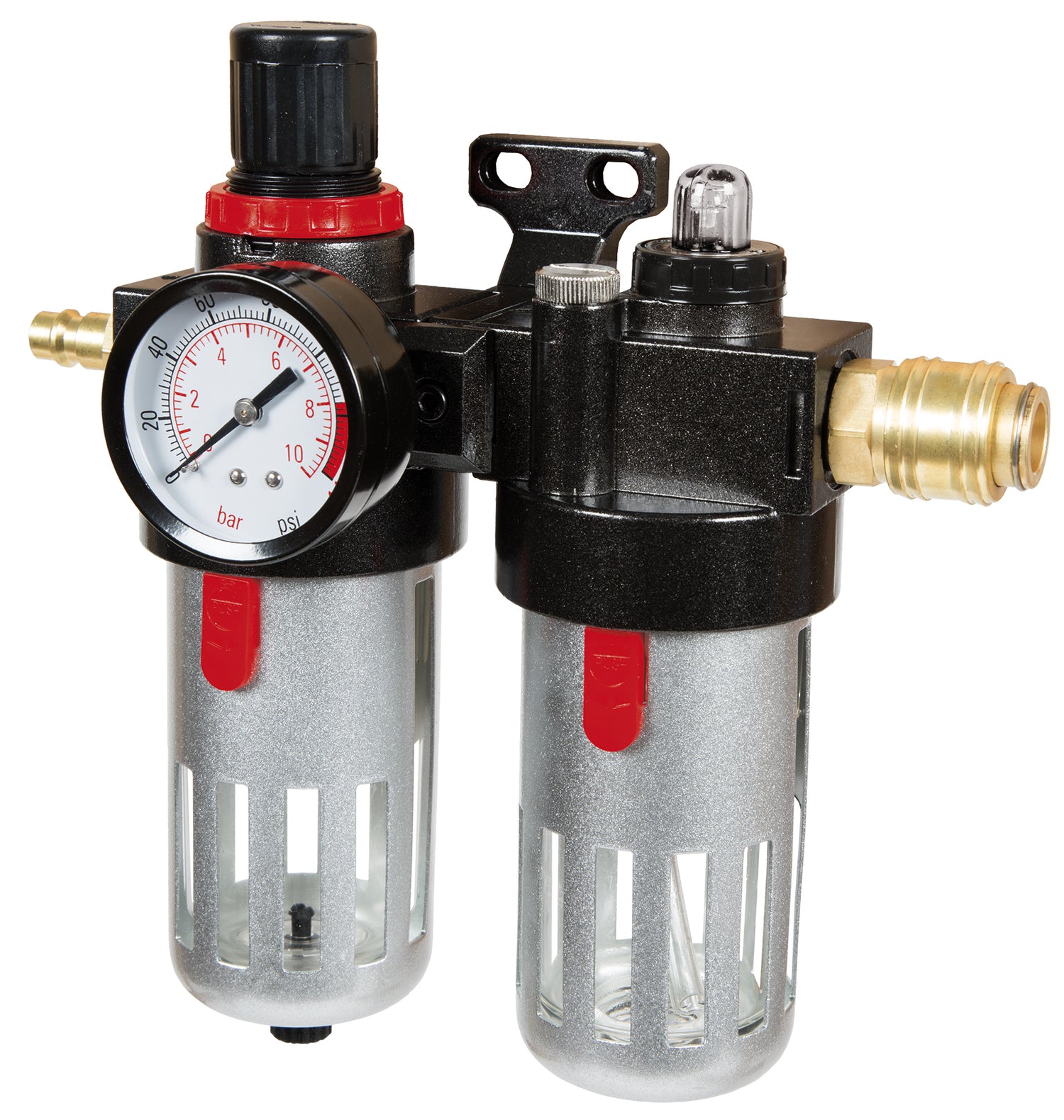 Unitate de intretinere combinata originala Einhell cu lubrifiant (accesorii compresor, racord R 3/8", manometru integrat pentru presiunea de functionare, presiune de intrare max. 10 bar)