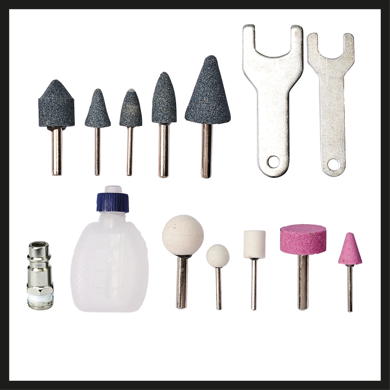 Polizor pneumatic cu stift Einhell TC-PP 220, instrument pneumatic pentru slefuire, lustruire, gravare si debavurare, incl. 10 pietre de slefuit, sticla de ulei goala, geanta de transport si depozitare