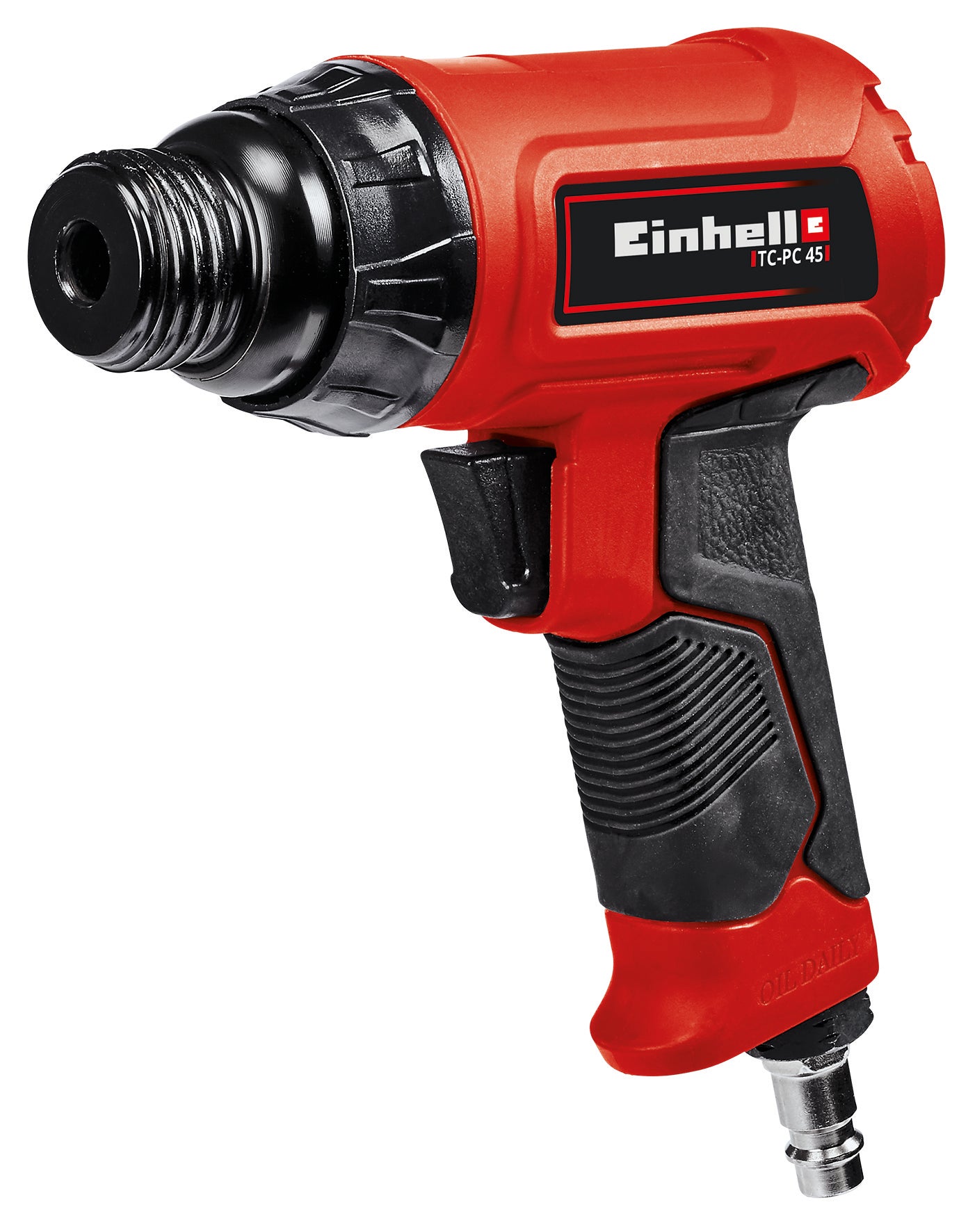 Einhell TC-PC 45 pneumatikus véső, kőhöz és fémhez, 4 darabos vésőkészlettel (120 mm), kis olajos palackkal (olaj nélkül), csatlakozónippel, feszítőrugóval