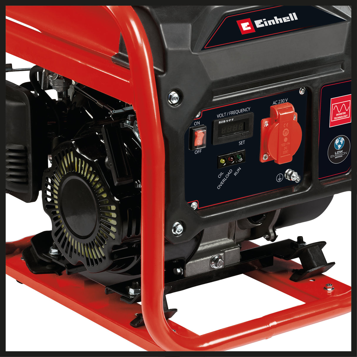 Generator de curent Einhell TC-IG 1100, benzina, 1.000 W, tehnologie inverter, motor puternic in 4 timpi, cu emisii reduse, 1 priza de 230 V, intrerupator de suprasarcina, cadru de transport
