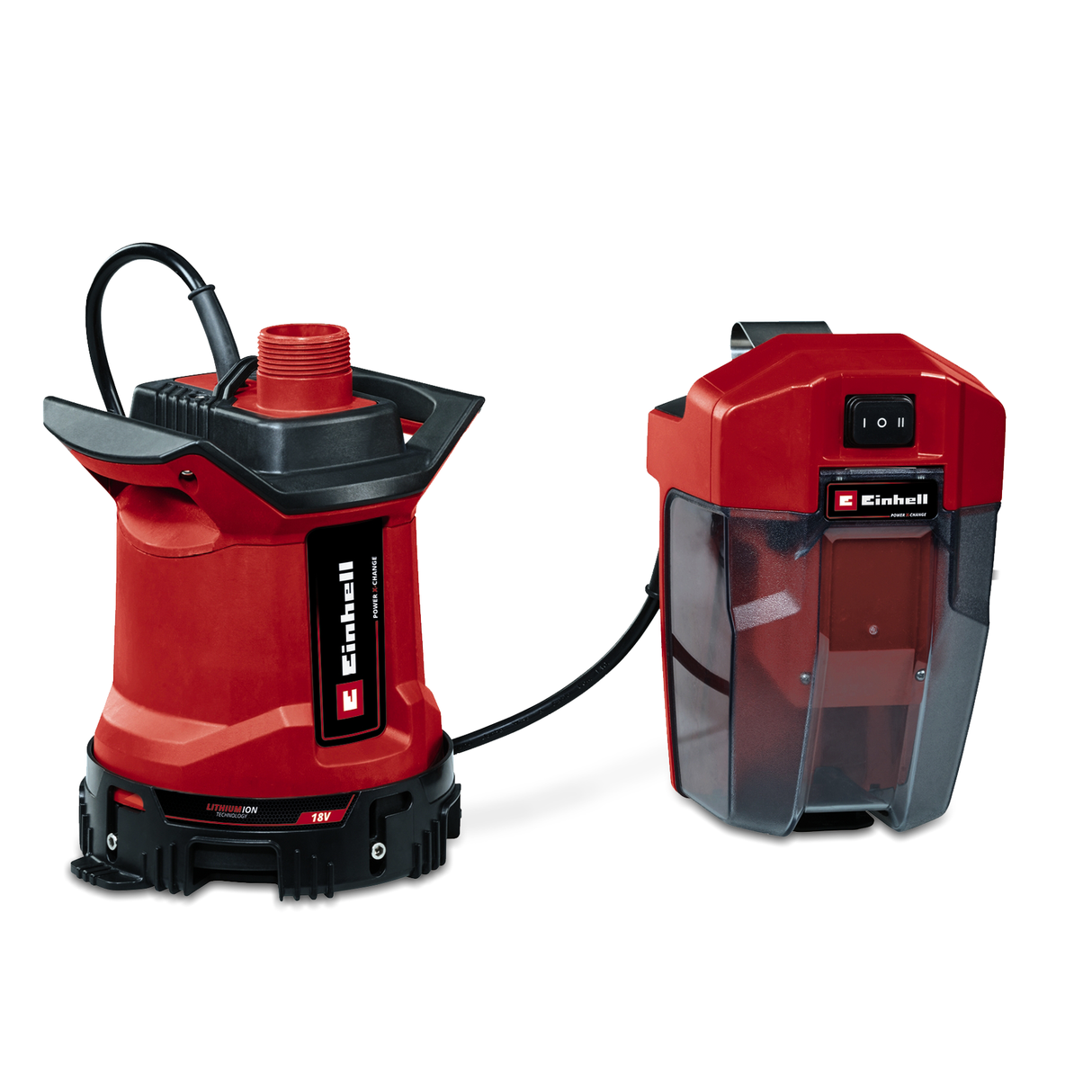 Pompa de apa murdara pe acumulator Einhell GE-DP 18/25 LL Li-Solo Power X-Change (18 V, debit 7.500 l/h, aspiratie plata, inaltime de pompare 5 m, mod ECO si BOOST, fara acumulator