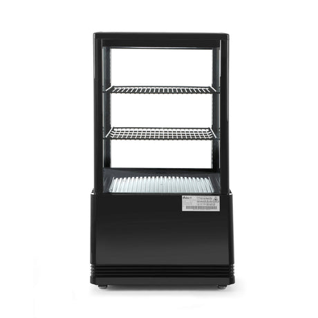 Vitrina rece pt prezentare, neagra, 58 lt, interval temp. 2-6 gr C, 170 W, 2 rafturi reglabile pe inaltime, ARKTIC by Hendi, 452x406x(H)816 mm, Clasa energetica C