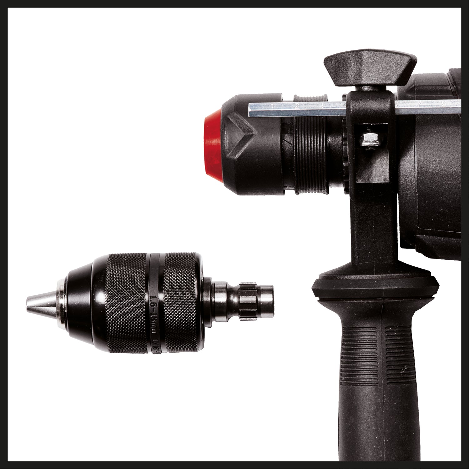 Ciocan rotopercutor Einhell TE-RH 950 5F, 950 W, cutie de viteze cu 2 trepte, rezistenta la impact 3 J, suport SDS Plus, capacitate de gaurire 28 mm in beton, opritor de adancime de gaurire, livrat intr-o cutie