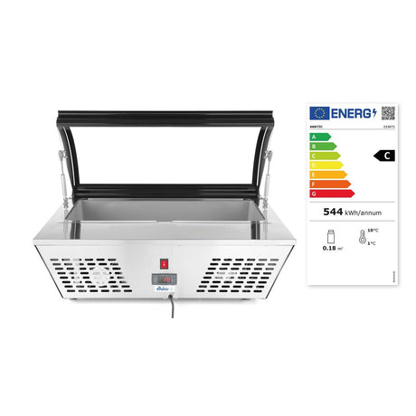 Vitrina frigorifica de prezentare salate, 67 lt, interval temp. 0-12 gr C, 105 W, corp inox, ARKTIC by Hendi, 767x612x(H)328 mm, Clasa energetica C