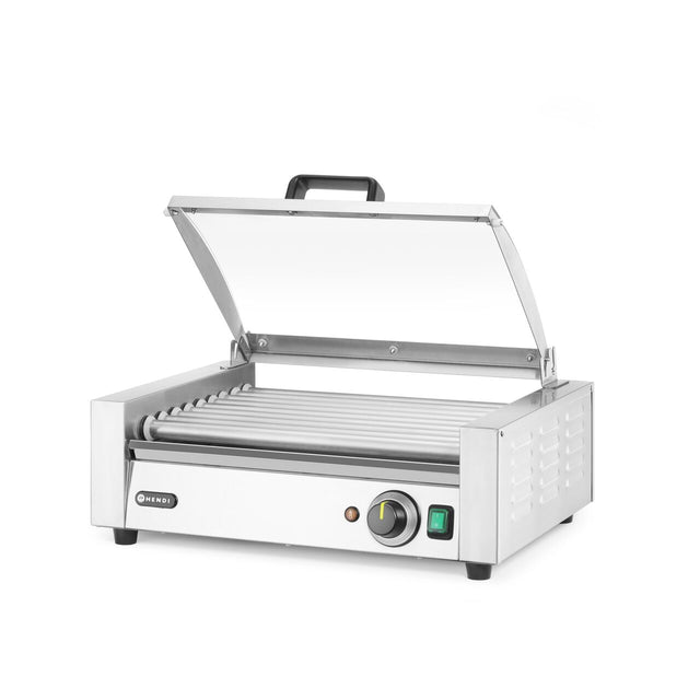 Grătar rulant pentru cârnați, 1 zonă cu capac economizor de energie, HENDI, 9 role, 230V/790W, 566x450x(H)259mm
