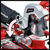 Fierastrau circular cu tractiune, taiere transversala si unghiulara Einhell TC-SM 216, 1.600 W, placa rotativa cu reglare rapida si pozitii de blocare, laser, suporturi L+R, blocare ax, incl. lama de Fierastrau din carbura