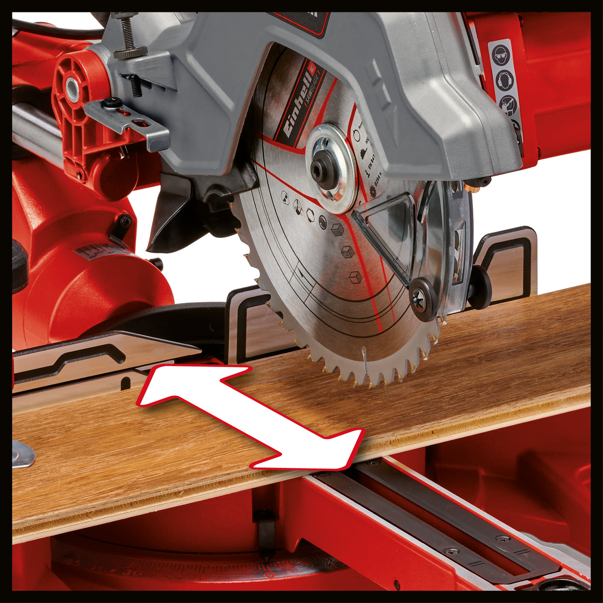 Fierastrau circular glisant Einhell TC-SM 254, 1.900 W, functie de tragere montata pe teava dubla, placa rotativa cu reglare rapida si pozitii de blocare, laser, lama de Fierastrau din carbura