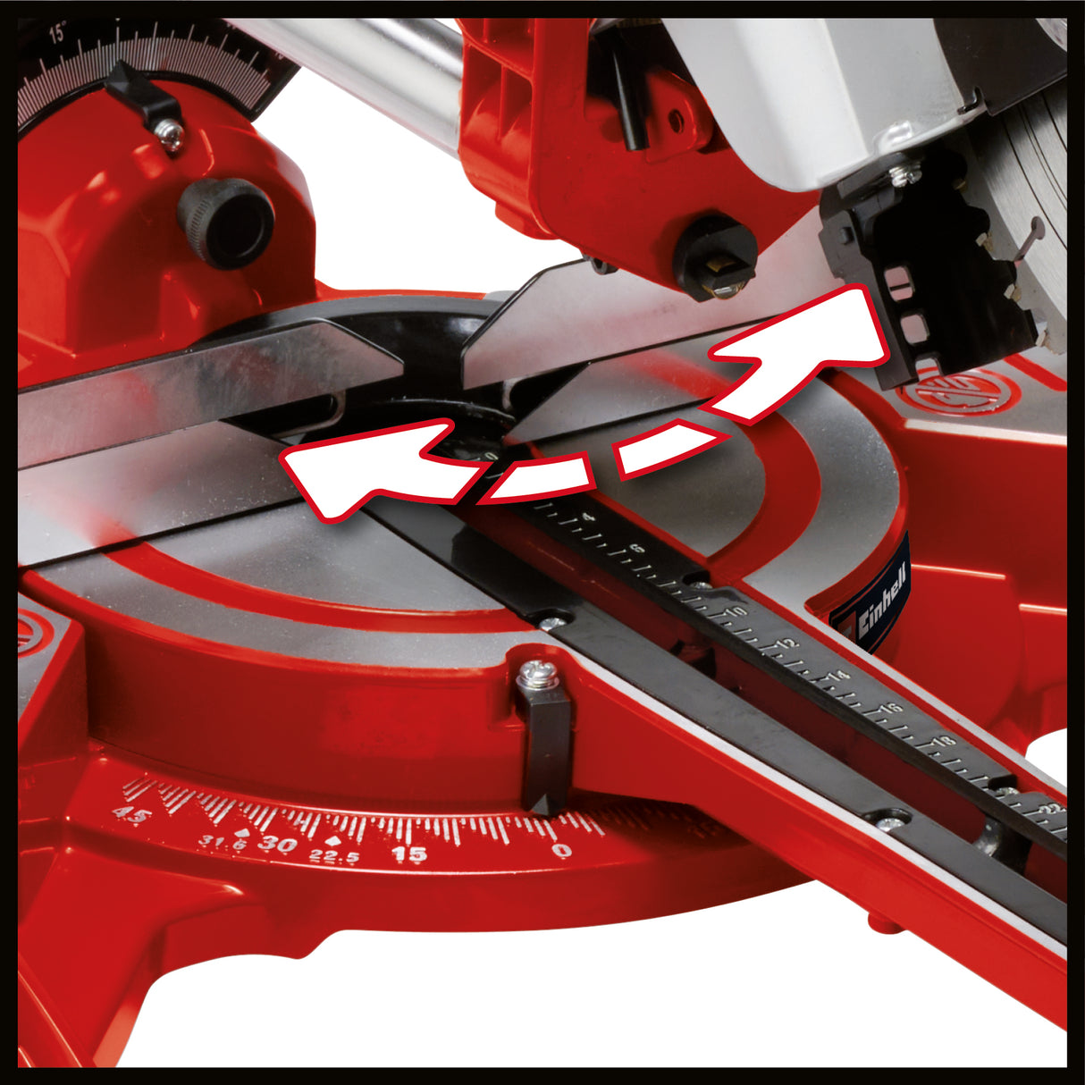 Fierastrau cu dubla tractiune, pentru taiere transversala si in unghi Einhell TC-SM 2131/2, max. 1.800 W, 4.900 rpm, functie de tractiune integrata, opritor piesa de lucru, dispozitiv de prindere, lama de Fierastrau cu varf de carbura, laser