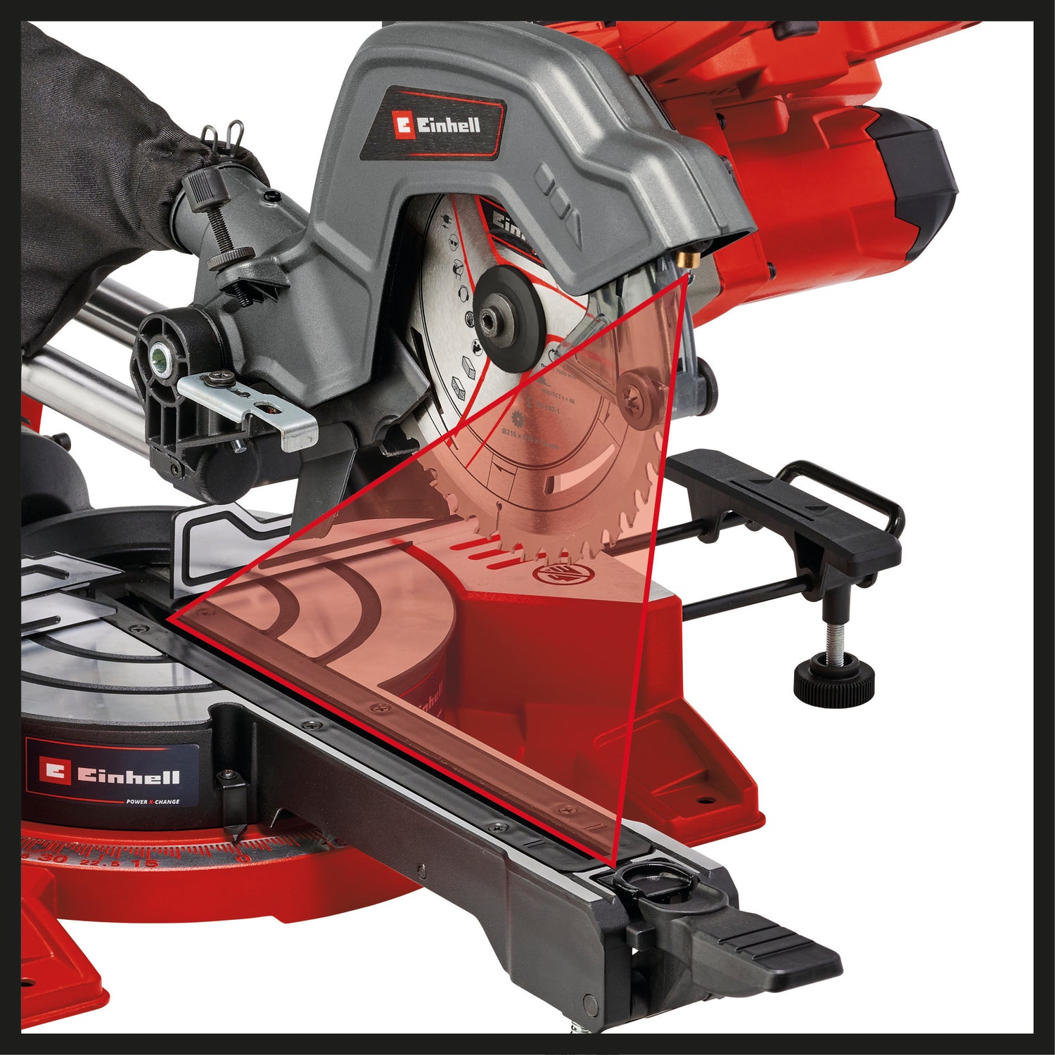 Fierastrau circular pe acumulatori Einhell TE-SM 36/8 L Li-Solo Power X-Change (36 V, lama de Fierastrau cu varf de carbura Ø 216, masa de Fierastrau rotativa, functie de glisare, laser cu linie de taiere, fara acumulator