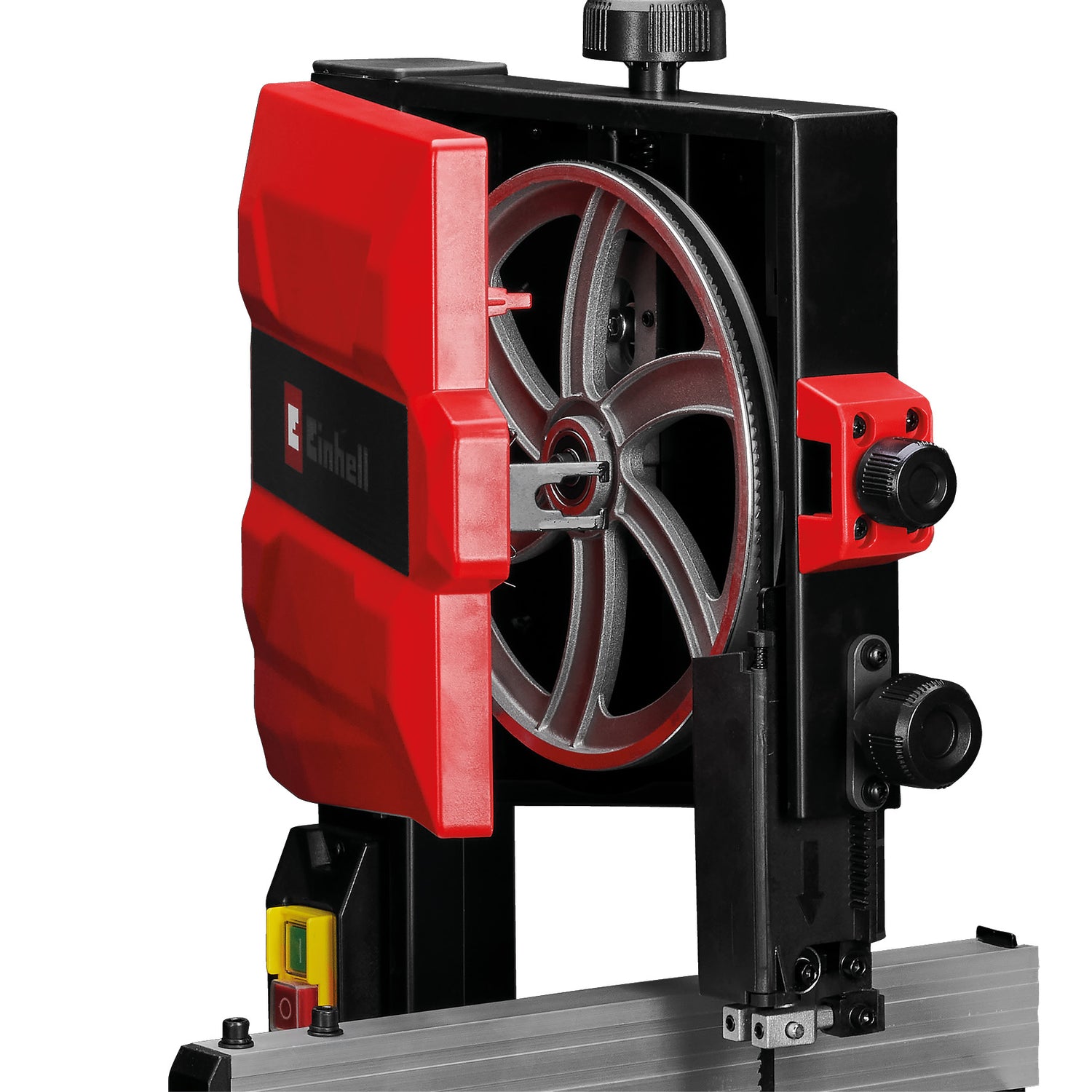 Einhell TC-SB 200/1 szalagfűrész, szerszám nélküli pengecsere, párhuzamos vezető, magasságállítás, golyóscsapágyas vezető, fokozatmentesen dönthető asztal