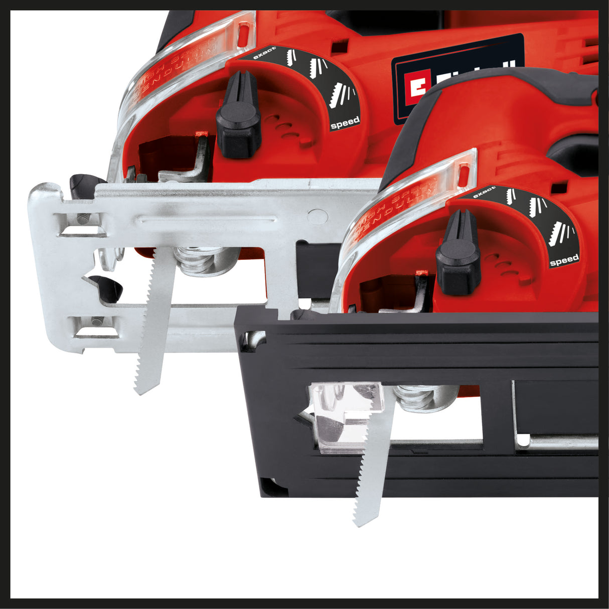 Einhell TC-JS 85 szúrófűrész, 620 W, lökethossz 20 mm, vágási mélység fában 85 mm, vágási mélység acélban 8 mm, max. 3000 fordulat/perc, porelfúvó funkció, párhuzamos ütköző