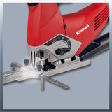 Einhell TE-JS 100 szúrófűrész, 750 W, 800-3000 fordulat/perc, maximális vágási mélység 100 mm, porelfúvó funkció, LED lámpa, hordtáskával együtt
