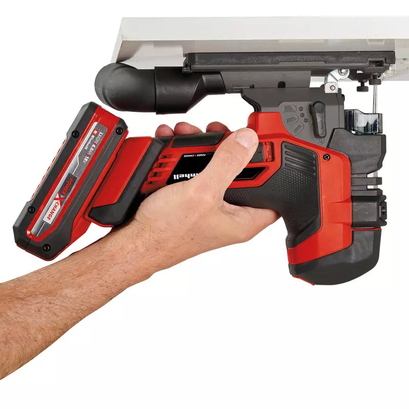 Fierastrau pendular fara fir Einhell Professional TP-JST 18/135 Li BL Power X-Change,18 V, adancime taiere lemn 135 mm, cursa 26 mm, fara perii, maner tip T, 3 panze incluse, fara acumulator - imagine 4