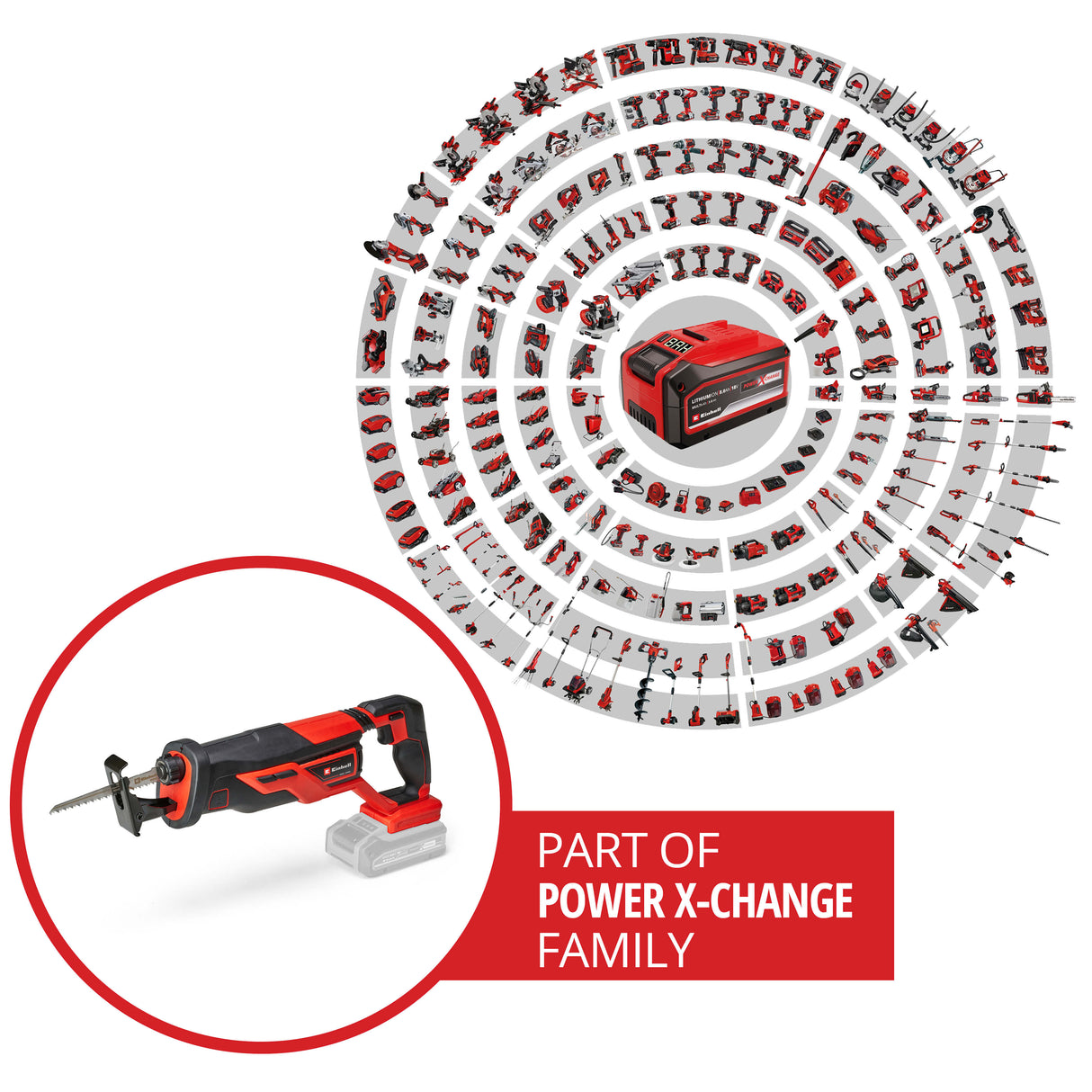 Einhell TE-AP 18/26 Li-Solo Power X-Change akkus univerzális szablyafűrész, Li-ion, 18 V, löketmagasság 26 mm, vágási mélység 18 cm fában, fűrészlappal együtt, akkumulátor és töltő nélkül szállítjuk
