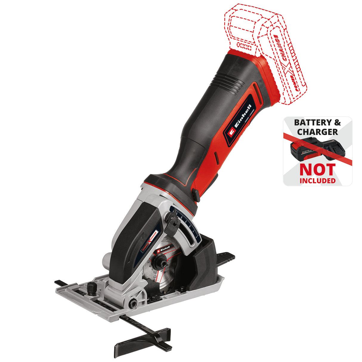 Einhell TE-CS 18/89 Li-Solo Power X-Change mini hordozható akkus körfűrész (lítium-ion akkumulátorral, szerszám nélküli vágási mélységállítással, kiváló minőségű fűrészasztallal, akkumulátor és töltő nélkül)