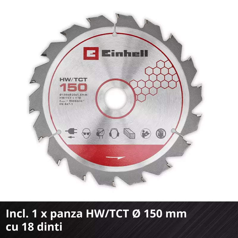 Fierastrau circular de mana pe acumulator Einhell TE-CS 18/150-2 Li - Solo Power X-Change,18 V, disc Ø 150 mm, adancime taiere 49 mm, reglare fara scule, LED, fara baterie - imagine 7