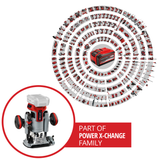 Freza electrica pe acumulator Einhell Professional TP-RO 18 Li BL-Solo Power X-Change (18 V, Li-ion, inaltime cursa 35 mm, motor fara perii, inclusiv ghidaj longitudinal, fara acumulator si fara incarcator