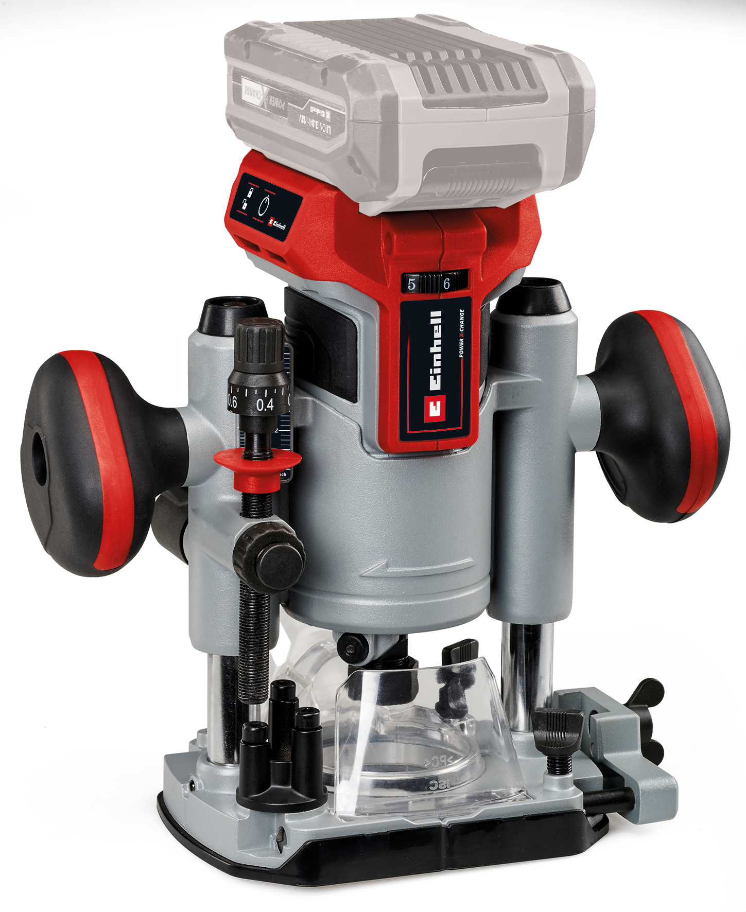 Freza electrica pe acumulator Einhell Professional TP-RO 18 Li BL-Solo Power X-Change (18 V, Li-ion, inaltime cursa 35 mm, motor fara perii, inclusiv ghidaj longitudinal, fara acumulator si fara incarcator