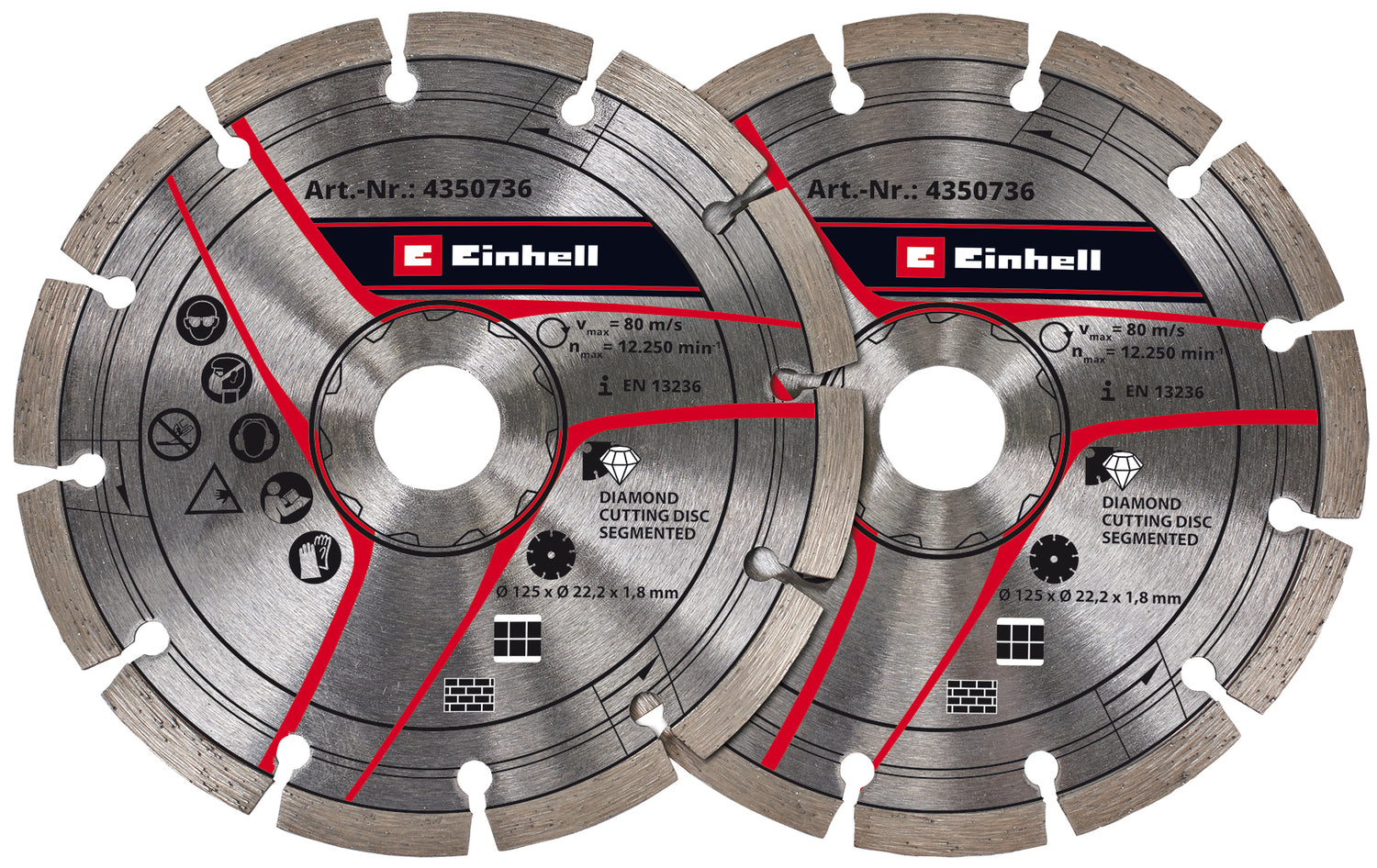 Set de discuri diamantate originale Einhell 125 mm ca accesoriu pentru freze de perete (Ø125 mm, 2 bucati, alezaj 22,2 mm, pentru freze de perete Einhell TC-MA 1300 si TE-MA 1500)