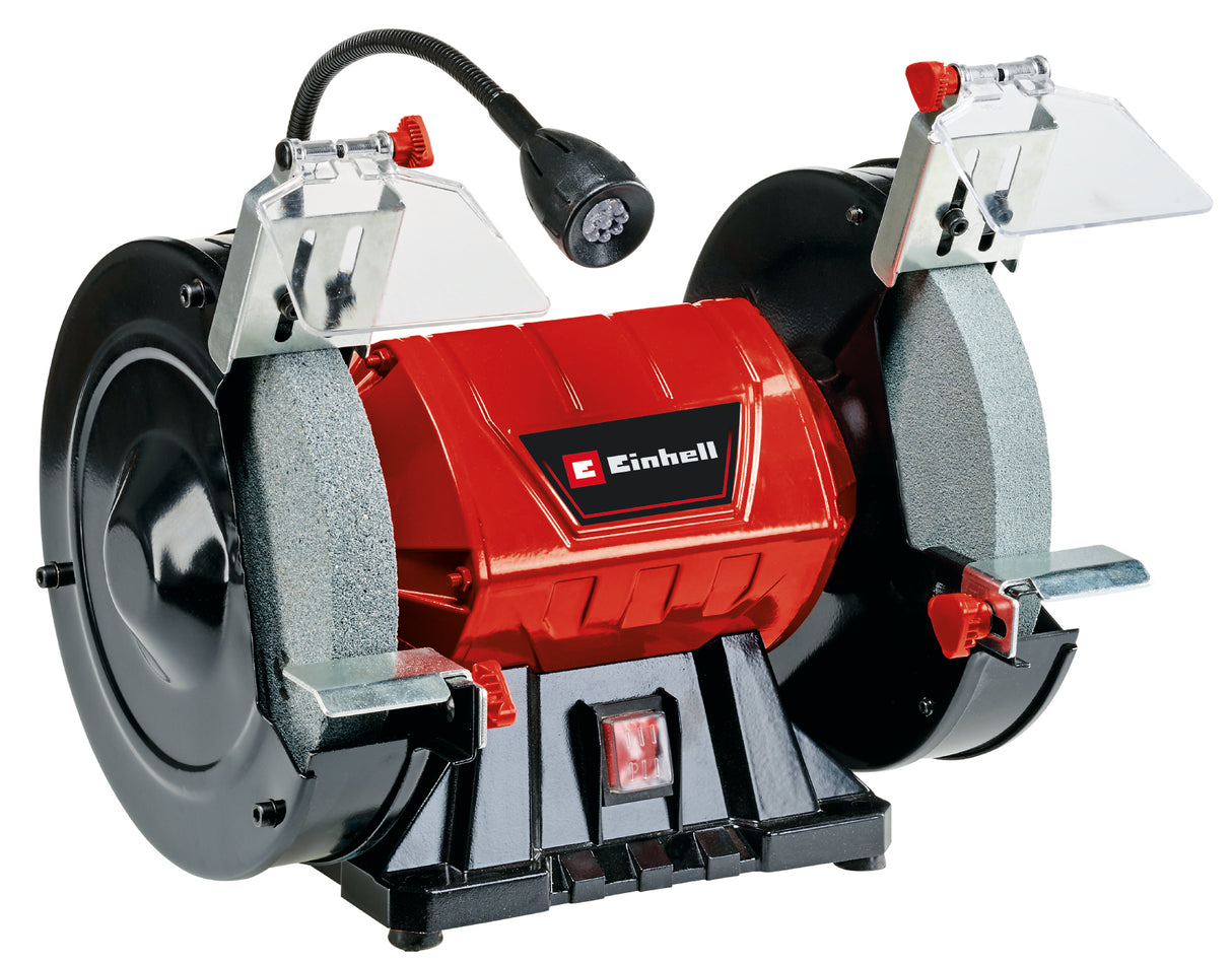 Polizor de banc cu disc dublu Einhell TC-BG 200 L (pentru corectii minore si majore, lumina flexibila, suporturi de lucru mari + reglabile, incl. disc de slefuit/slefuit grosier/fin K36/K60
