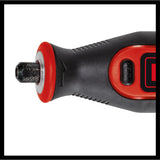 Einhell akkus csiszoló/gravírozó TE-MT 7.2 Li (Li-ion, 7,2 V-os akkumulátor, sebességszabályozó elektronika, reteszelő gomb, LED világító gyűrű, töltőállomás, 57 darabos tartozékkészlet + doboz