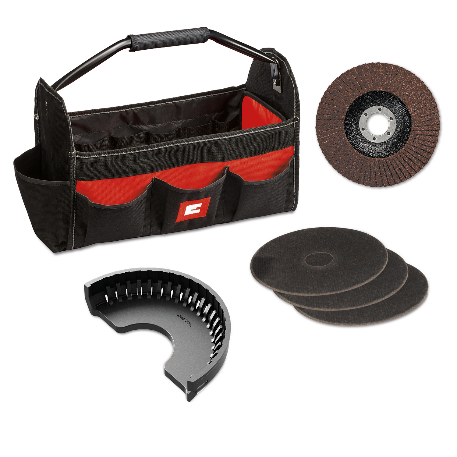Kit polizor unghiular Einhell TC-AG 125/850, 850 W, 12.000 min-1, adancime maxima de taiere 28 mm, diametru max disc 125 mm, incl. 3 discuri de taiere, 1 disc de slefuit si 1 geanta Einhell