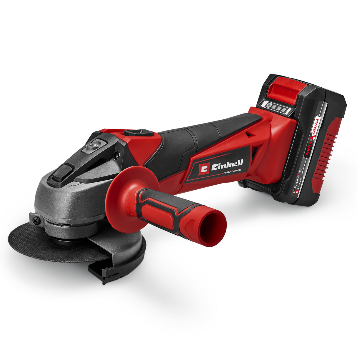 Polizor unghiular pe acumulator Einhell TC-AG 18/115 Li Kit Power X-Change , 18 V, diametru disc 115 mm, adancime de taiere 28 mm, pornire lina, fara disc de taiere, incl. acumulator 4,0 Ah si dispozitiv de incarcare